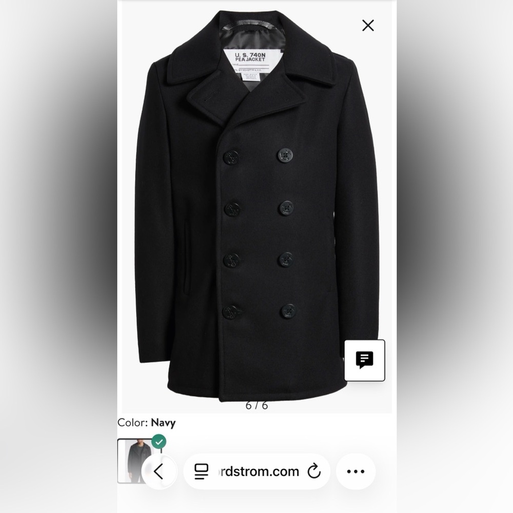 Schott NYC Black Double-Breasted Pea Coat